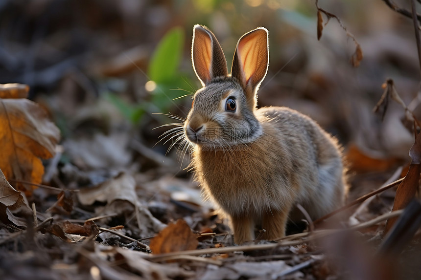 秋季林中觅食的野兔图片