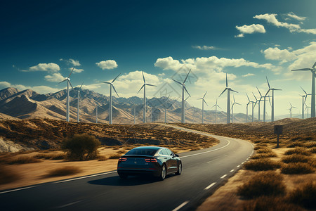 公路沙漠沙漠公路上的新能源汽车设计图片