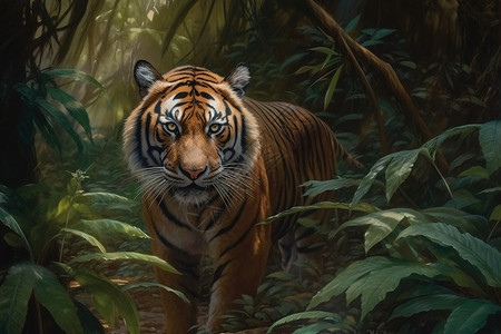 丛林里老虎丛林里觅食的老虎插画