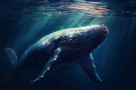 海面海底海面下的大型白鲸插画