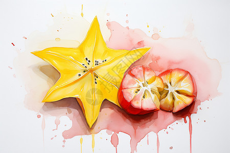一颗苹果创意水彩杨桃水果插画