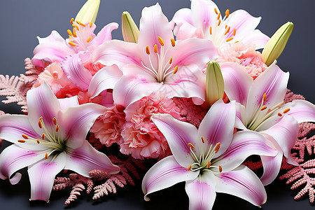 粉色百合花桌面桌面上盛开的百合花花束背景
