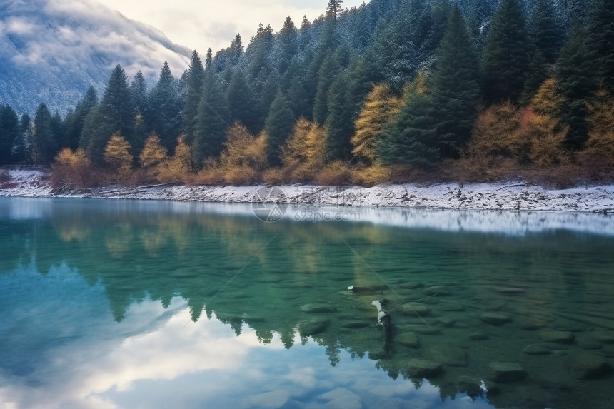 美丽的雪山湖泊景观图片