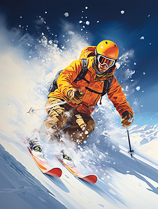 冬季雪山上的滑雪爱好者背景图片