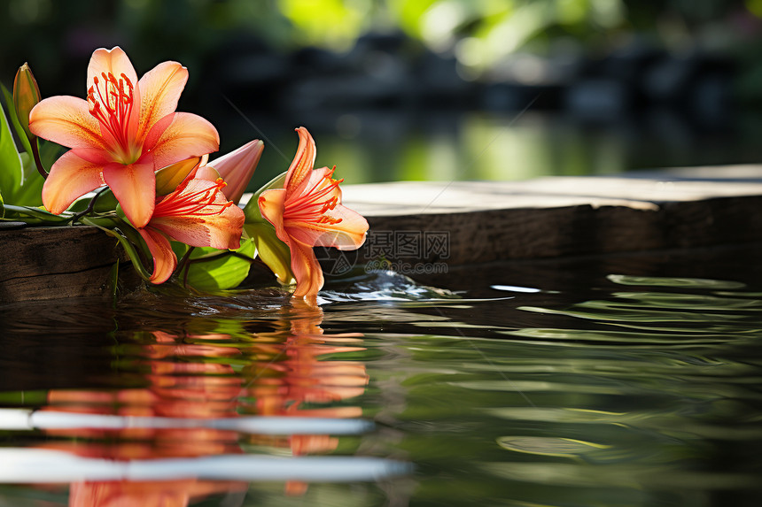 池塘中的美丽花朵图片