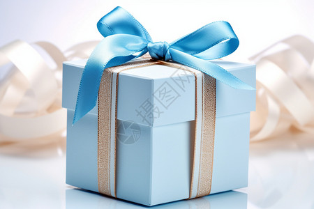 蓝色精美丝带清新的蓝色礼盒设计图片