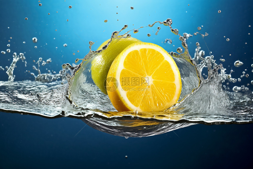 水中的柠檬图片