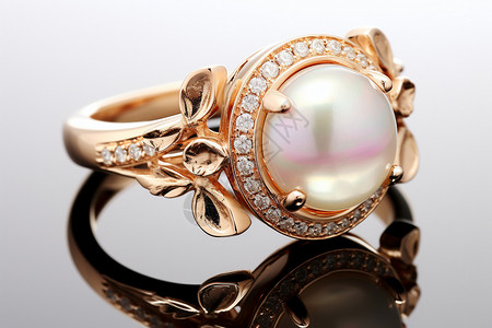 镶嵌珍珠和钻石的戒指图片