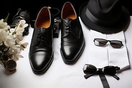 男士皮鞋帽子和礼服高清图片