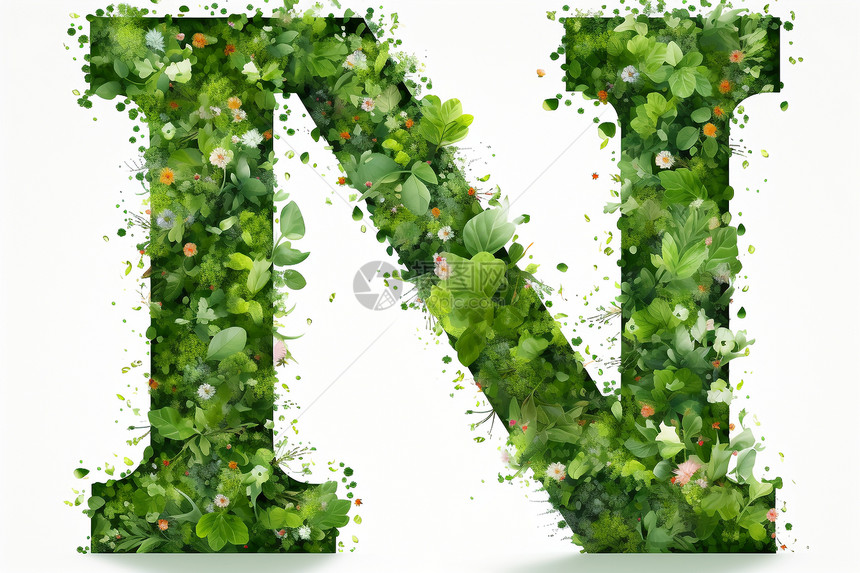 新鲜植物拼成的字母图片