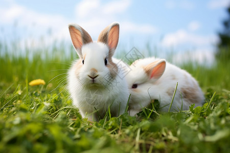 草地中的兔子图片