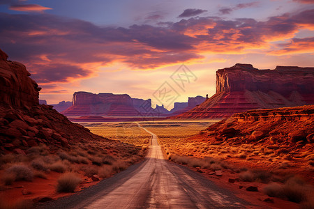 泥路沙漠中的建筑和道路背景