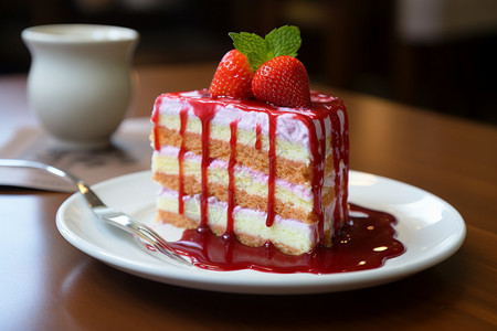盘子里的蛋糕盘子里的草莓蛋糕背景