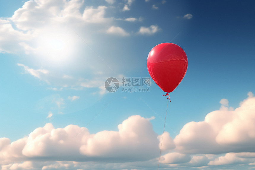 空中的红色气球图片