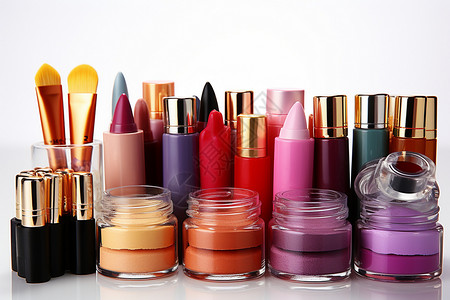 桌面上整齐的化妆品背景图片