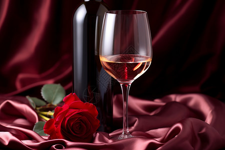 浪漫的玫瑰红酒图片