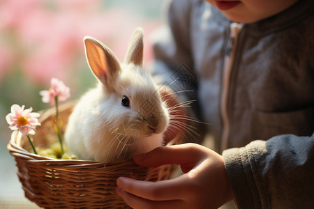 篮子里的可爱兔子高清图片