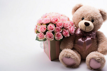 拿花朵的小熊可爱的小熊和花束背景