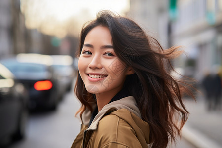 道路上的长发女人背景图片