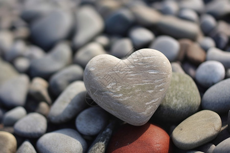 海滩上的爱心鹅卵石高清图片