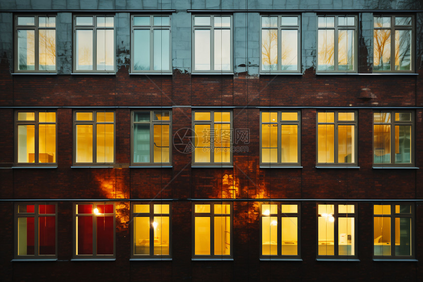 城市中灯火通明的建筑物图片