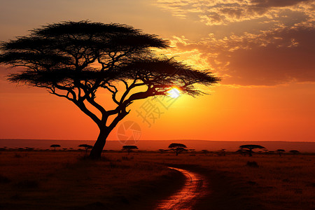 夕阳下的非洲草原图片