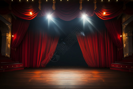 话剧舞台上的红色幕布设计图片