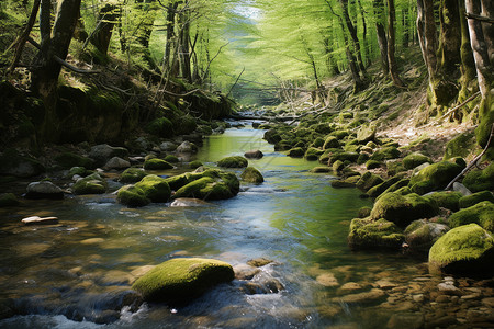 夏季山间静谧的溪流图片