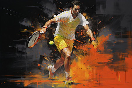 赛场上的网球运动员油画插图图片