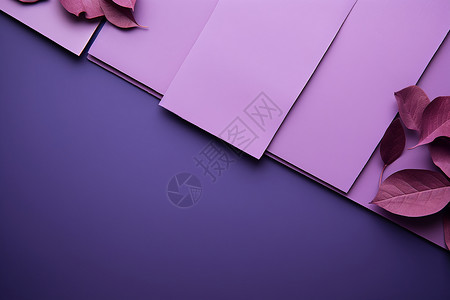 桌面上的花朵桌面上的紫色纸张设计图片