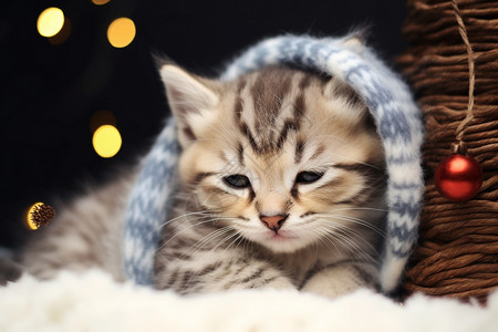 盖毯子的可爱小猫背景图片