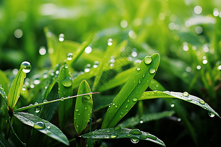 绿意盎然的雨后绿叶背景图片