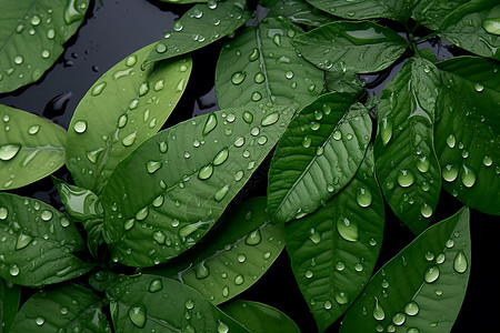 绿叶上的透明水珠背景图片