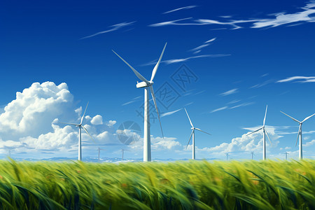 新能源设备风能草原中的风车插画