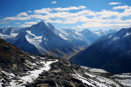 冬季喜马拉雅山脉的美丽景观背景图片