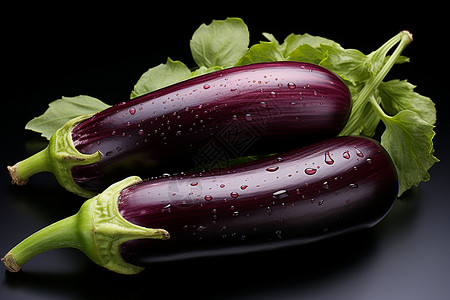 新鲜采摘的紫色茄子图片