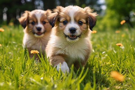 草地上玩耍的小狗图片