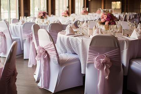 婚宴会宴会厅精致装饰的餐桌背景