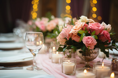 宴会上的花束餐具背景图片
