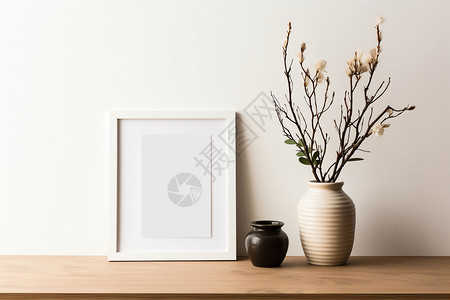 秀和相框素材桌子上的相框和花瓶背景
