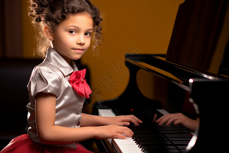 卷发的弹钢琴女孩图片
