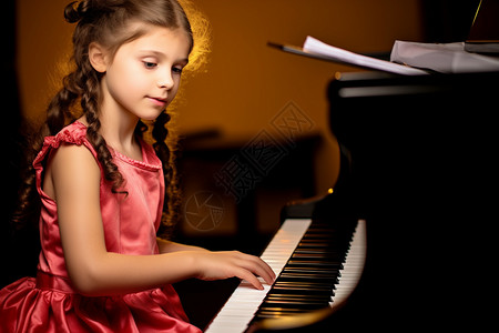 弹钢琴的卷发女孩背景图片