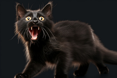 惊吓的黑色小猫图片