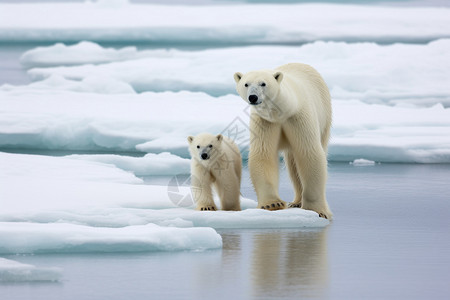 野生北极熊和幼崽图片