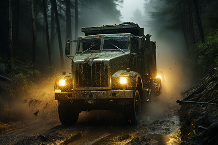 穿越茂密森林的卡车图片