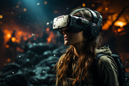 虚拟现实眼镜中的废墟背景图片