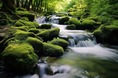 美丽的夏季森林溪流景观图片