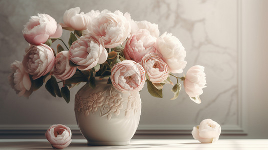 花瓶中的粉色牡丹花背景图片