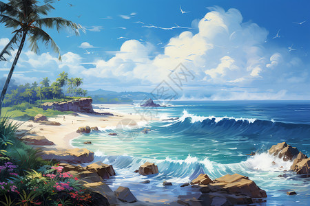 宁静的海滩景观背景图片