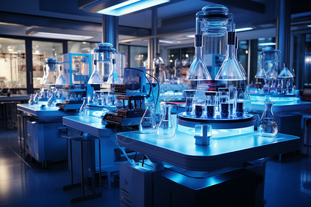 蓝色科技医疗背景实验室里的实验设备背景